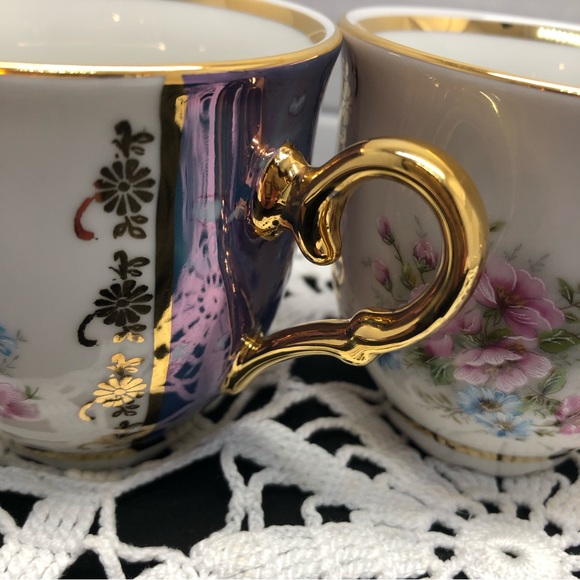 Rare Slovakia Delores MZ Bohemia Porcelaine Violet Lustreware Gold Teacup Set - Picture 15 of 15